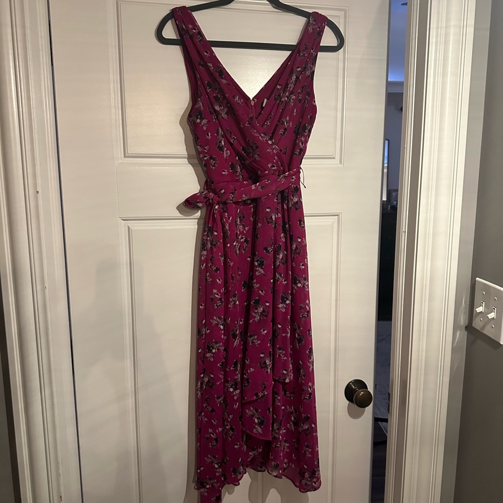 DKNY Fuchsia Floral Wrap Midi Dress